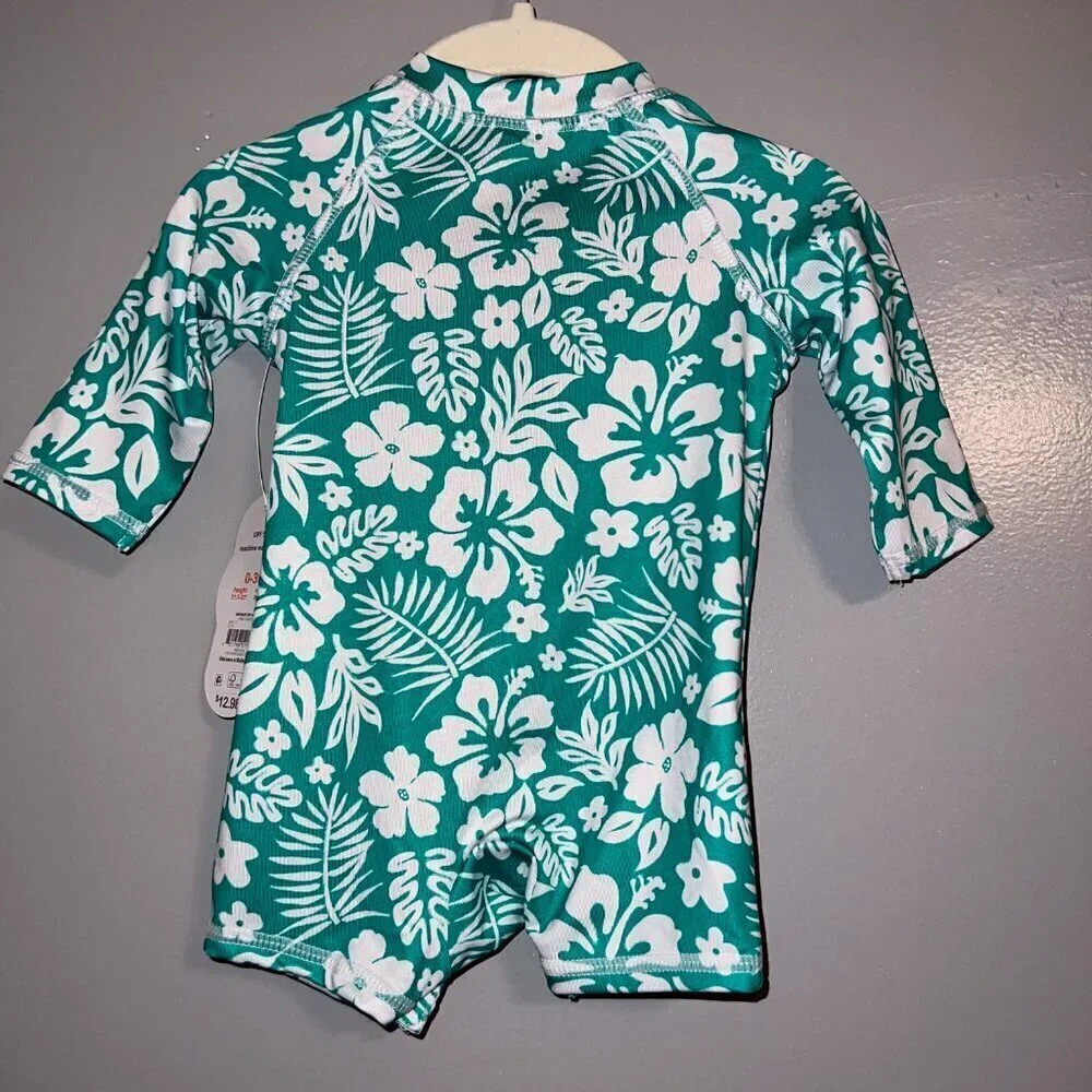 NWT Wonder Nation Baby Zip Rashie Hibiscus Size 0-3M